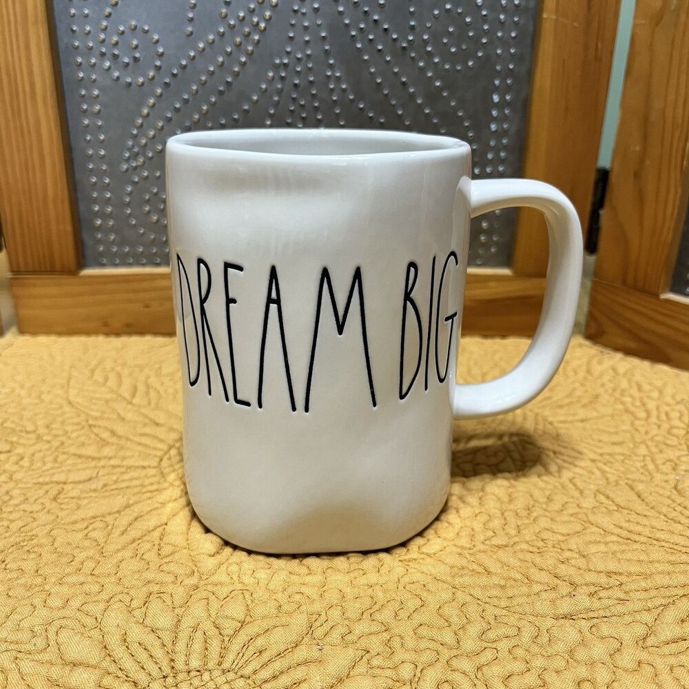 Rae Dunn Dream Big Mug White Artisan Ceramic Coffee Cup Farmhouse Holiday Gift